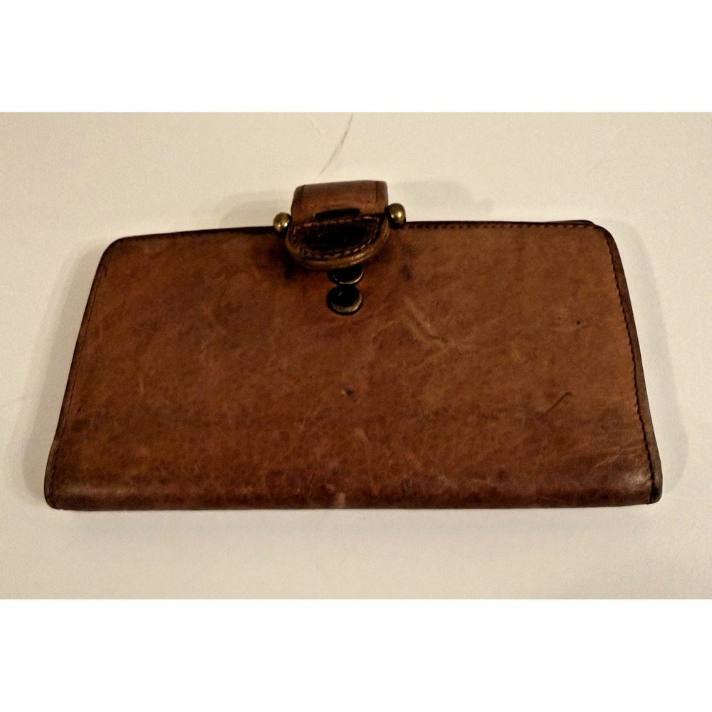 Fossil Womens Brown Leather Bifold Clutch Wallet Snap Tab Brass Hardware